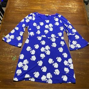 Boden Women’s Miriam Dress Size 8R Floral Jersey Knit A-Line Bell Sleeve Blue